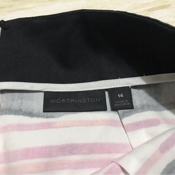 Worthington NWTPink Orange Coral Stripe Long Modest Classic Pencil Skirt Size 14 - Picture 4 of 6